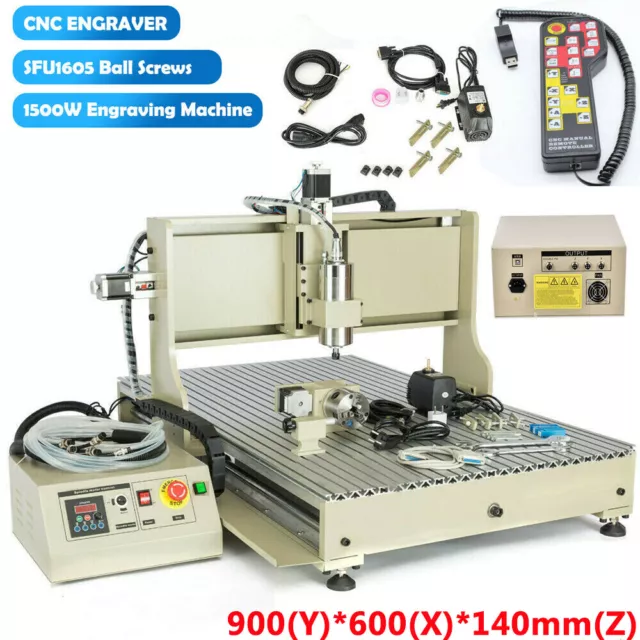 4 Axis USB CNC Router 6090 Engraving Machine Engraver Water-cooled VFD 3D 1500w