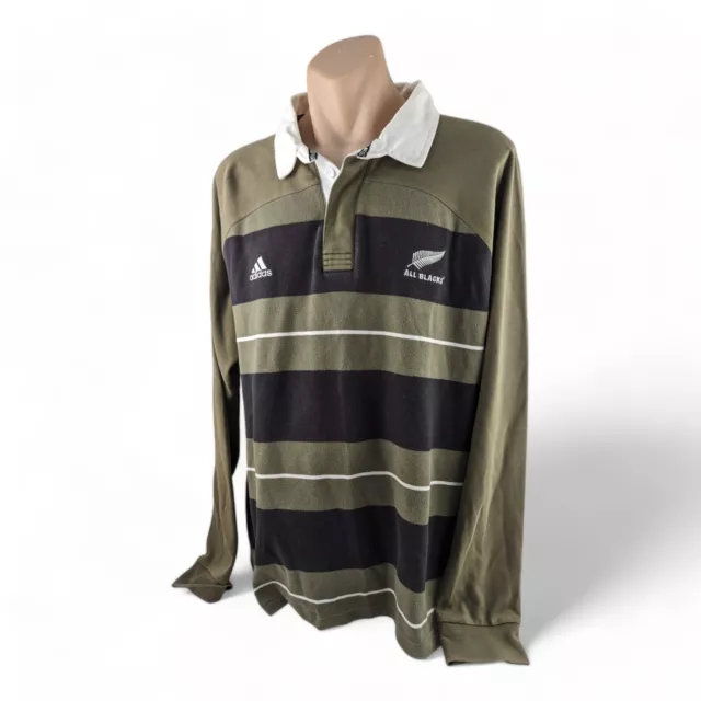 2007 Adidas New Zealand All Blacks Rugby Union Striped Jersey Jumper Size Large