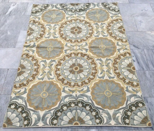 French Style Vintage Aubusson Handmade Boho Aubusson Rug Chain Stitch Rug 4x6 ft