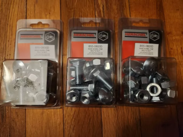 3 x Herschel B55-0800D Rake Wheel Tine Bolt & Nut Kit Sitrex, Case, H&S, M&W---