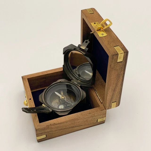 Brújula de bolsillo náutica de latón marrón liso brújula de regalo con caja