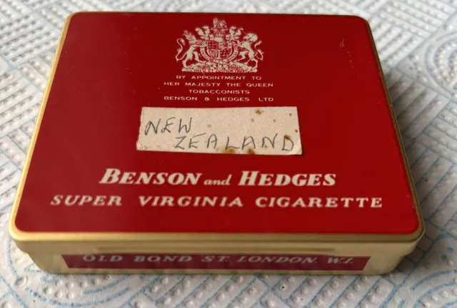 Empty Tin Benson and Hedges Cigarette Vintage  Super Virginia 1950s, Red Tin