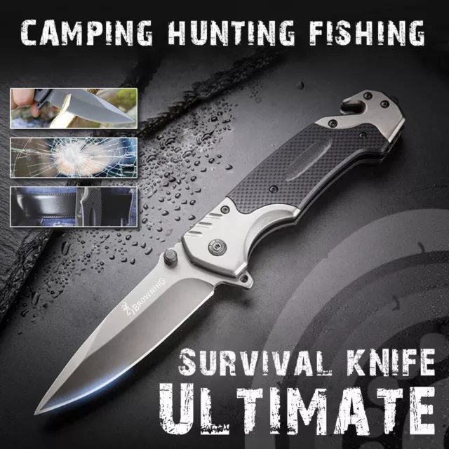 Browning Survival Knife Pocket Folding Hunting Camping Fishing Tactical Outdoor