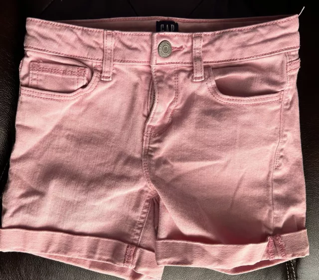 GapKids Girls Adjustable Waist Pink Cuffed Midi Jean Denim Shorts Size 8