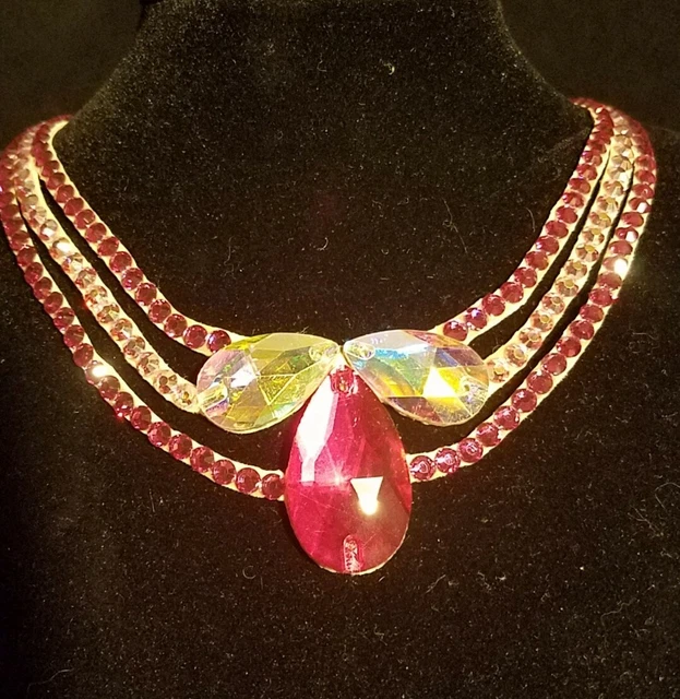 Beautiful Ballroom Dance Jewelry  Necklace  Hot Pink Fuchsia Crystals AB