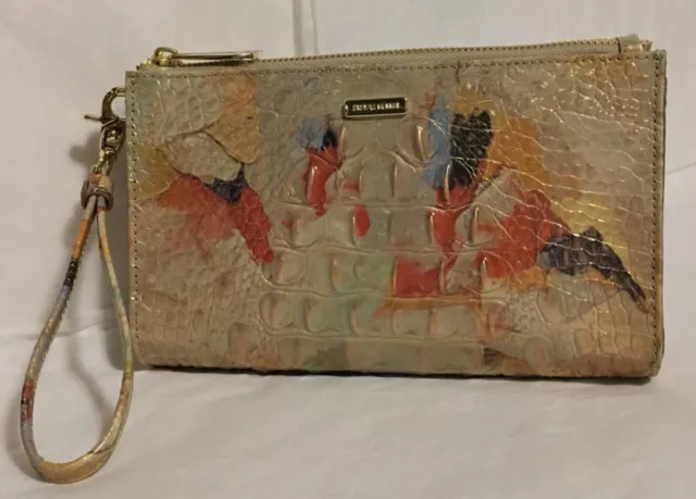 Brahmin Melbourne DAISY Large Leather Zip Wristlet Clutch OASIS Khaki Multi NWT 3