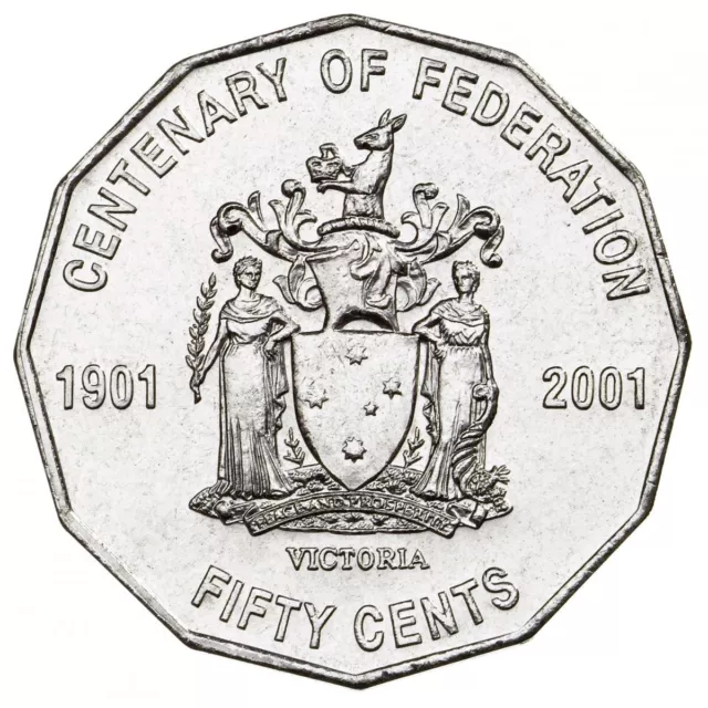 2001 Australia 50c Coin - Centenary of Federation - Victoria Commemorative UNC