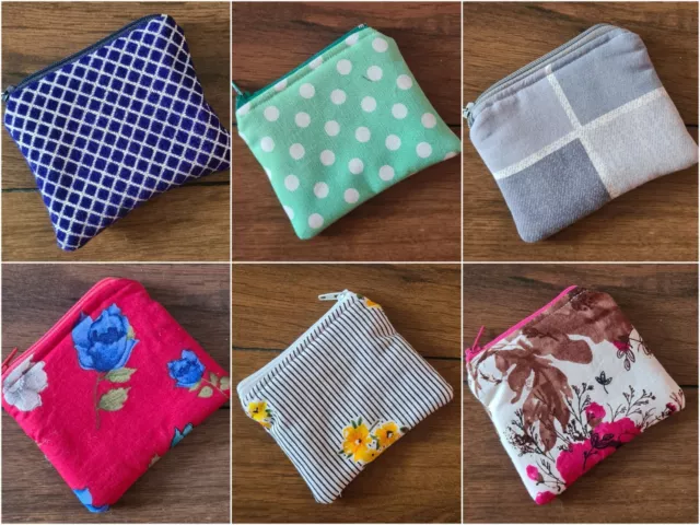 Small Zipped Handmade Fabric Coin Purse Various Colours