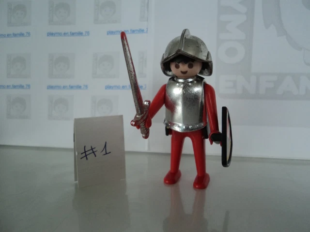 LOT PLAYMOBIL Vintage Médiéval 1993 - Chevalier, Garde, Lance, Chariot #8 - Occasion Bon État