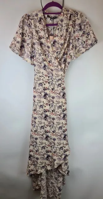 Missguided lilac floral print wrap high low midi dress dress Size 16 **** V551