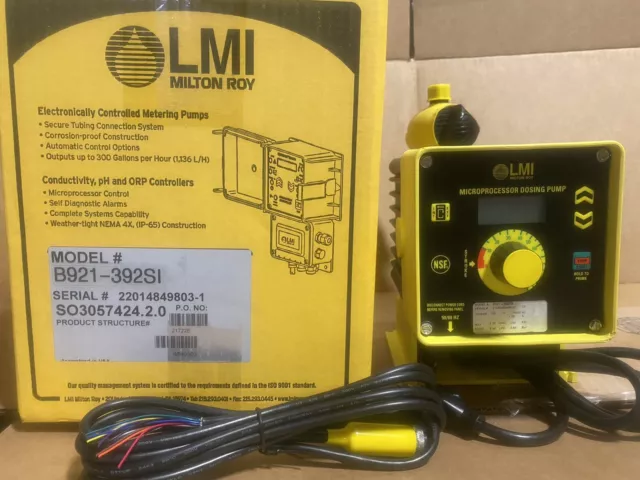 LMI Chemical Metering Pump B921-392SI 2.5 GPH, 100 psi, PVDF, mA Control