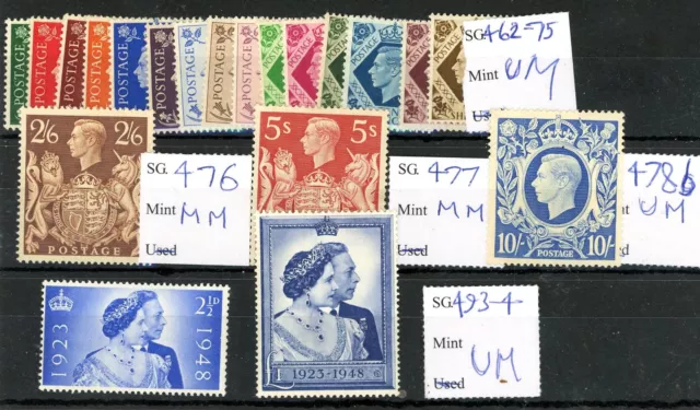 GB KGVI Selection of 20 x MNH & MH Stamps SG 462/494 STC Cat £250