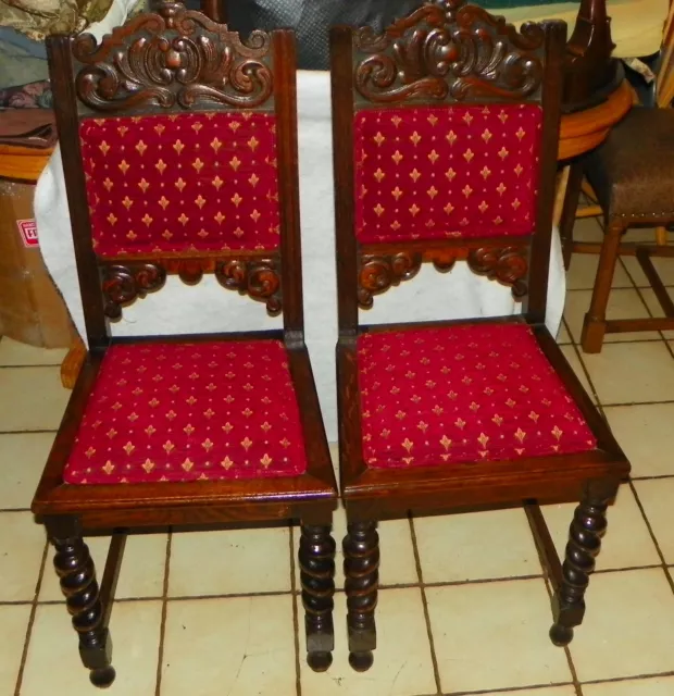 Pair of Quartersawn Oak Carved Entryway Chairs / Sidechairs  (SC110)