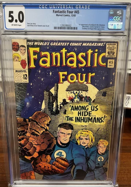 Fantastic Four #45 CGC 5.0 OW Pgs 1st App. Inhumans Silver Age Marvel Comic 1965