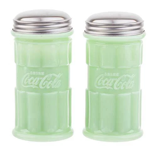 Coca-Cola Jadeite Salt & Pepper Shakers 2.5 x 2.5 x 4.75&quote