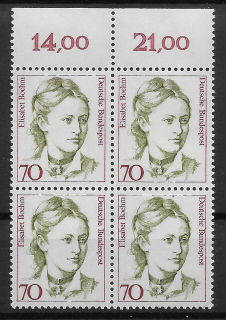 Bund 1991 ** Mi 1489 Frauen 70Pf im Viererblock VB 4er Block Oberrand OR 03730B