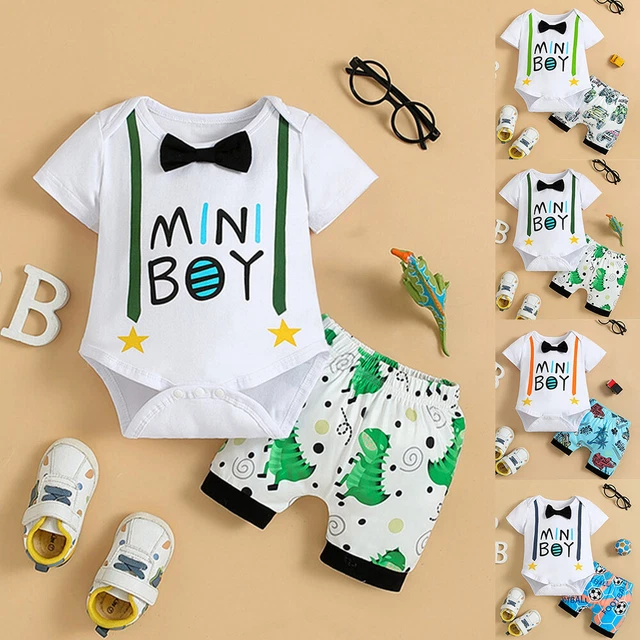 Newborn Baby Boys Bow Romper Tops+Shorts Set Summer Short Sleeve Outfits Clothes