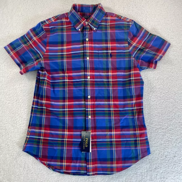$115 NWT Polo Ralph Lauren Mens M Classic Fit Plaid Oxford Short Sleeve Shirt