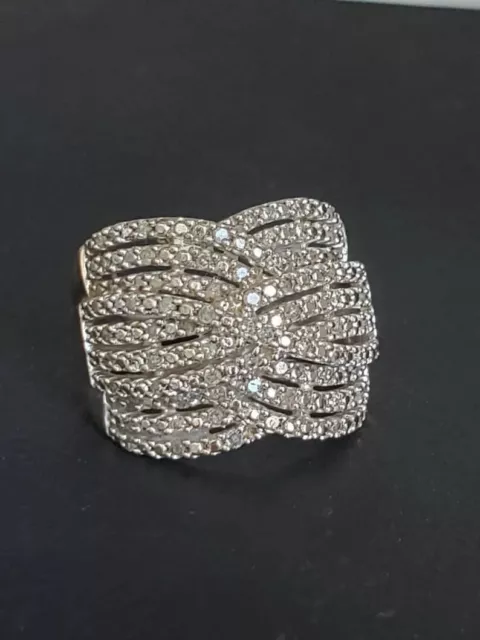 Beautiful Estate Pave 1.ct White Diamond Crossover Band 14K White Gold Over Ring