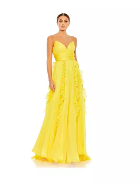 Mac Duggal 49533 Pleated Sleeveless Flowy Ruffle Gown Sunshine Size 4