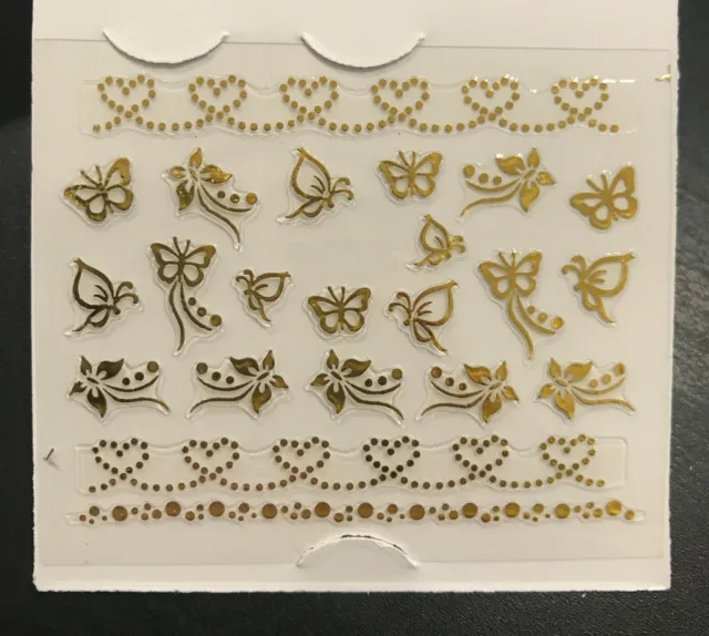 3D Nail Art Decal Stickers Gold Love Heart Butterflies Manicure DIY AU