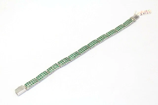 Bracelet Argent Sterling 925 Bijoux Vert Émeraude Pierre Gemme Femme Main C887