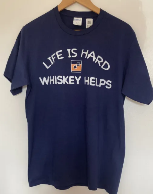 Port & Company men’s navy blue Whiskey logo t-shirt UK size medium
