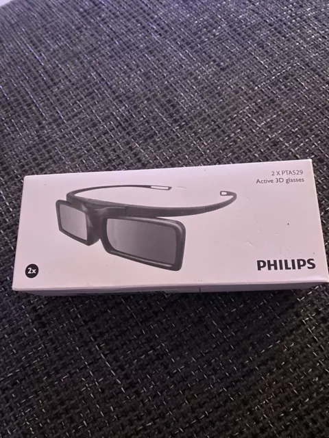 Philips 2 X PTA 529 Active 3D Glasses Brillen neu unbenutzt OVP 3D TV Brille