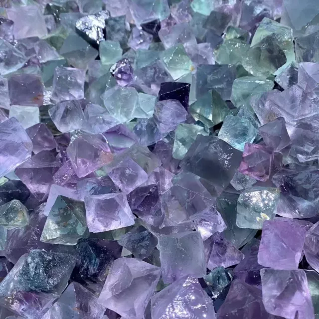 500g Natural Purple green fluorite octahedral Crystal Quartz healing