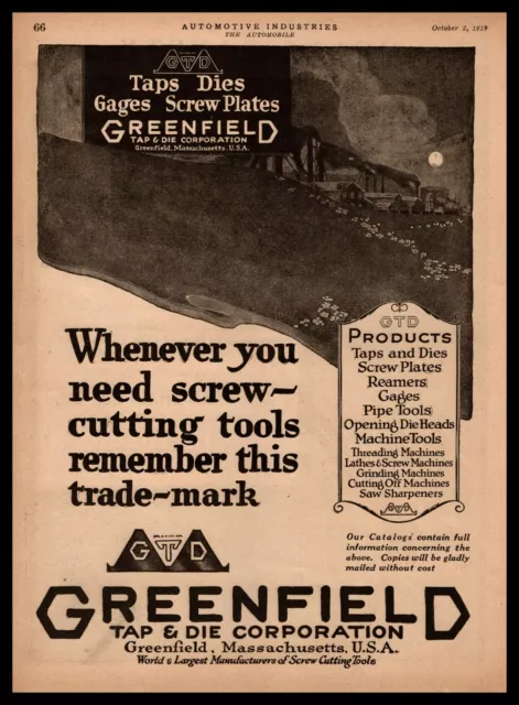 1919 Greenfield Tap & Die Corporation Greenfield Massachusetts Vintage Print Ad