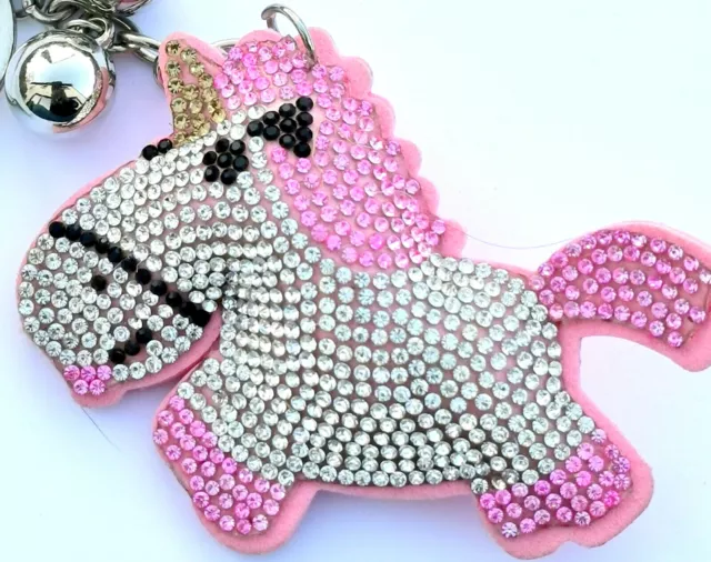 1 x PINK UNICORN CUSHION BAG CHARM KEYRING PINK SILVER + KEY-RING UK SELLER NEW