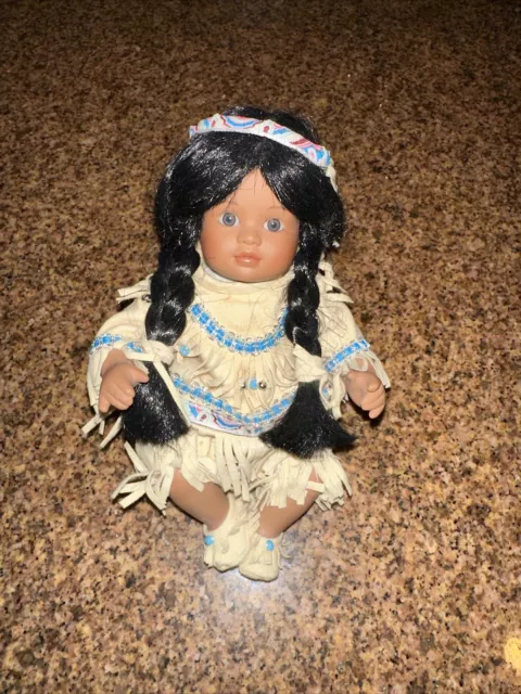 BEAUTIFULVintage Marie Osmond Tiny Tots Chenoa Native American Porcelain Doll 8”