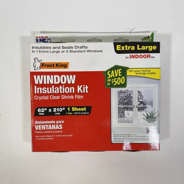 Frost King Extra Large Shrink Window Film insulation kit seals drafts 210" x 62"