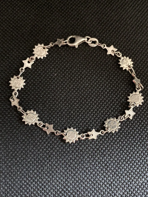 Bracelet Gourmette Ancien En Argent Massif 925 - Maille Plate Style Art Nouveau/Déco - Occasion