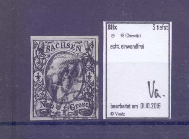 Altdeutschland "Sachsen"    1855   MiNr.  8 II x  gestempelt , gepr. BPP.