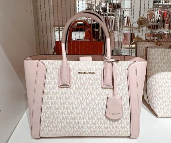 Michael Kors Kali Medium Satchel Tote Crossbody Signature MK, (Pink, Rose gold)