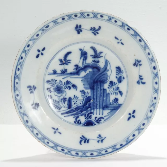 Antique 18th Century Dutch Delft Plate with Chinoiserie Decoration