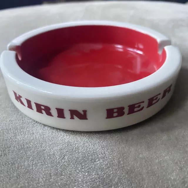 Vintage Kirin Beer Ceramic Advertising Ashtray Red & White Sakura Made in Japan