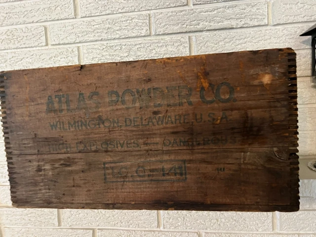 Vintage Atlas Powder Co Wooden Dynamite Box Explosives Wilmington De Crate 2