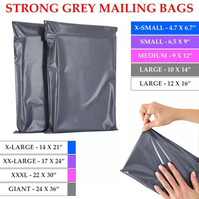 Grey Mailing Bags Postage Mixed Sizes Large Strong Poly Self Seal Plastic Postal