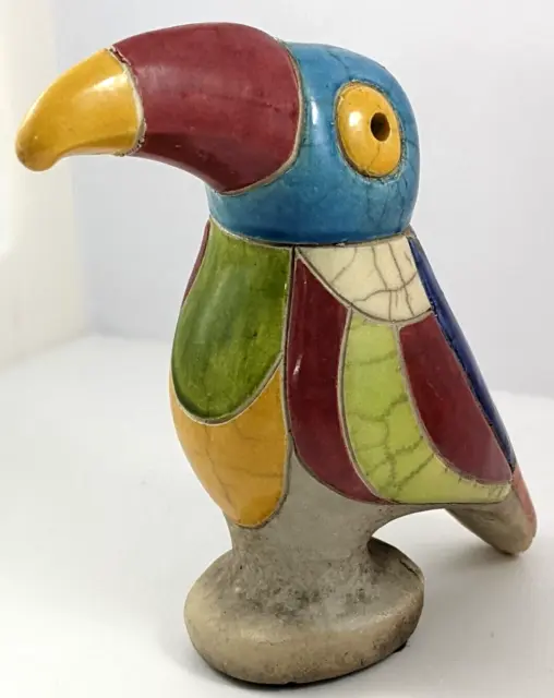 Handcrafted Raku Clay Pottery Toucan Figurine South Africa Signed