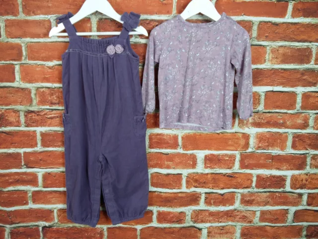 Girls Bundle Age 2-3 Years 100% Monsoon Corduroy Jumpsuit T-Shirt Top Set 98Cm