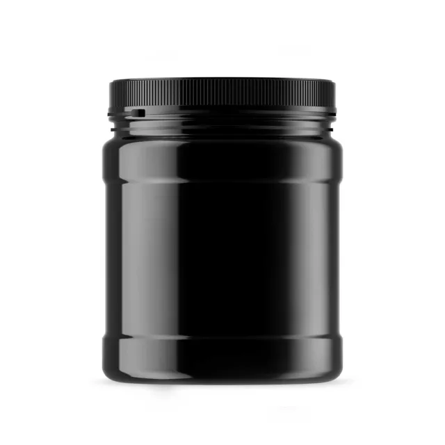 48x 1.5L Wide Mouth Plastic Jars and Lids Black Empty Protein and Powder Tubs Ki