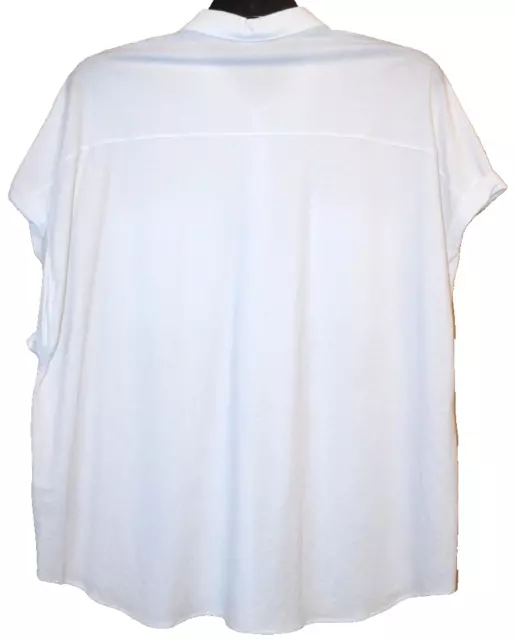 LADIES M&S JERSEY Collared Shirt Blouse Short Sleeve Size 24 White Bnwt ...