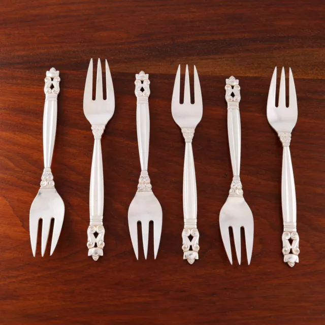 6 Georg Jensen Danish 830S Fish Forks Acorn (Old Marks)(2 Are 925) 1920S Mono S