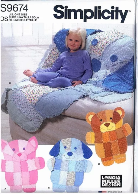Simplicity 9674 Rag Quilt Animal Shaped Bear Dog Cat Sewing Pattern 4993