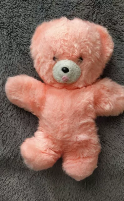 Peluche Doudou Vintage Ours Rose Orange Pêche Saumon Boulgom Langue H 22 Cm