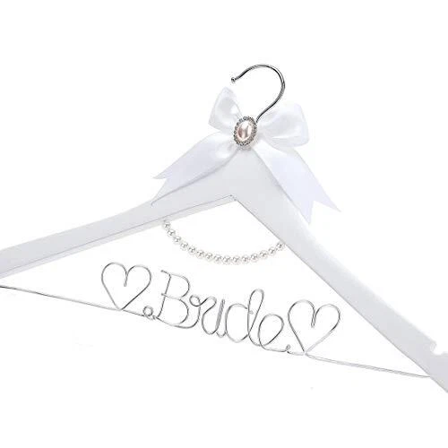White Solid Wood Bridal Dress Hanger with Bridal Wire Lettering for Bridal We...