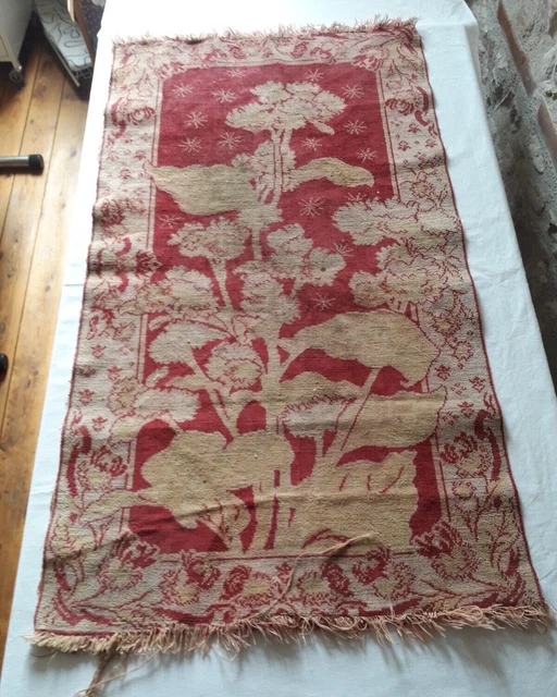 ANCIEN TAPIS Art-nouveau fait main coton 67x120cm 1900 Art nouveau carpet 1900
