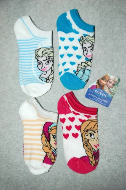 Toddler Girls 4 PAIR Ankle Socks DISNEY FROZEN Hearts ELSA ANNA Shoe Size 7-10